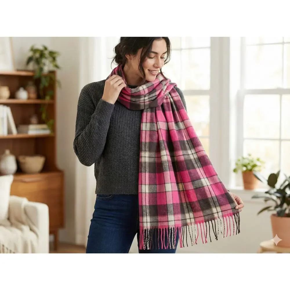 Gap Pink Brown Plaid Womens Rectangle Scarf 24